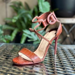 CHRISTIAN LOUBOUTIN crock embossed strap heels